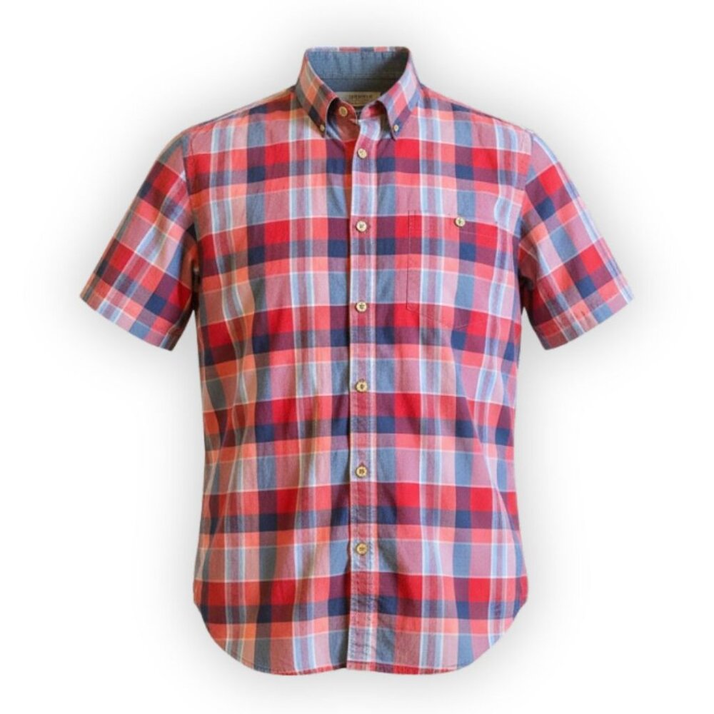 Ted Baker London Men's Size 4 (Large) Short Sleeve Red Plaid Button-down Shirt
